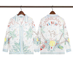 Casablanca Sketch Palm & Crest Silk-Style Shirt - White