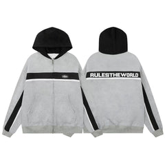 Grey & Black Color Block Zip-Up Hoodie | Streetwear Hoodie with Back Logo Detail