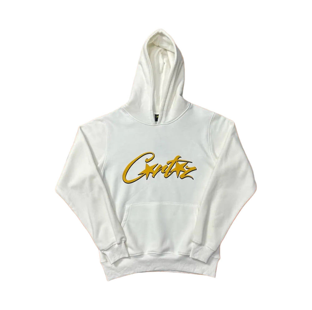 White Script Logo Hoodie – Oversized Streetwear Pullover Sweatshirt