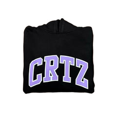 Title: Corteiz “CRTZ” Black Hoodie — Bold Purple Lettering on Classic Streetwear Silhouette