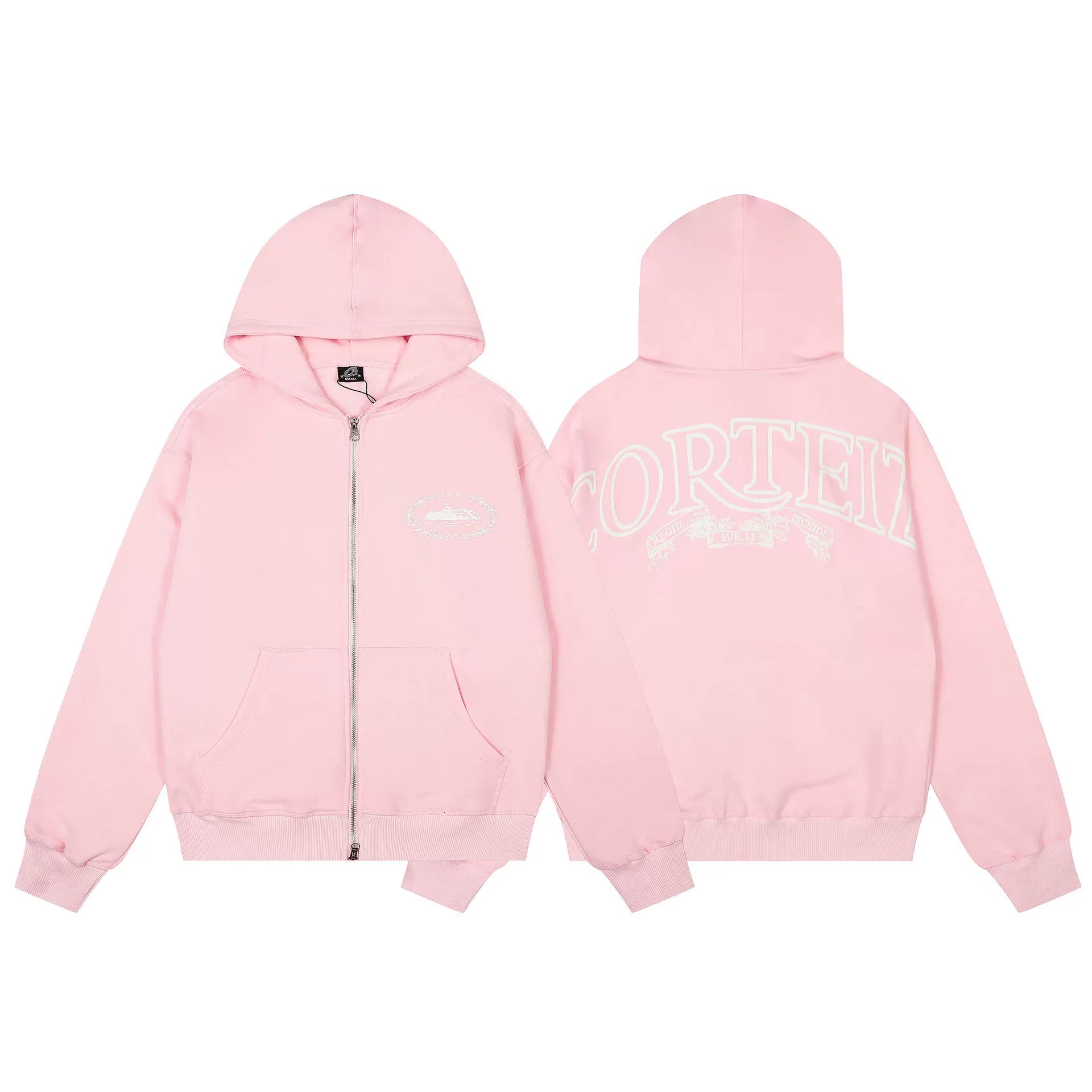 Pink Zip-Up Hoodie | Minimalist Streetwear Jacket with Back Graphic Print
