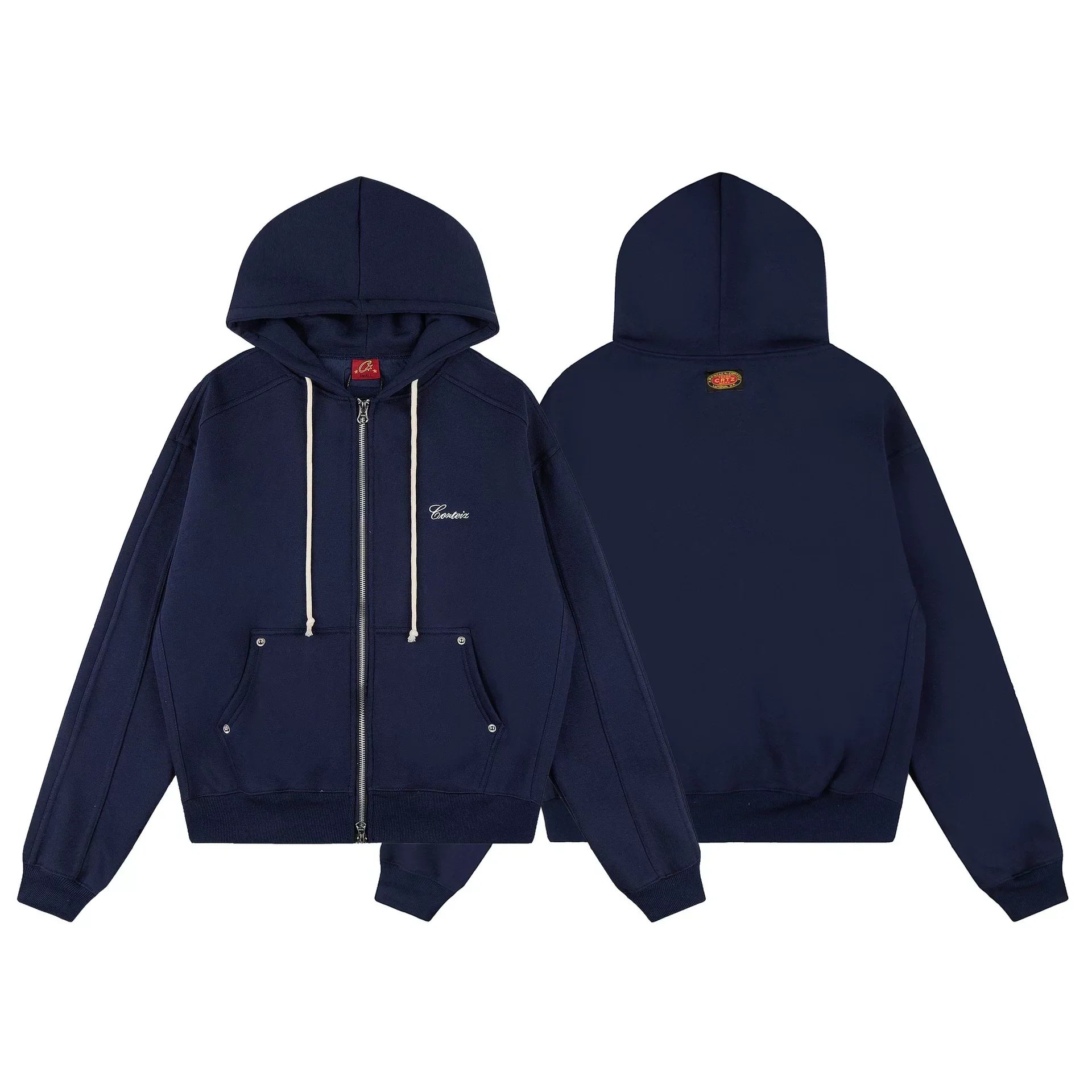 Navy Blue Zip-Up Hoodie | Minimalist Streetwear Hoodie with Premium Logo Detail