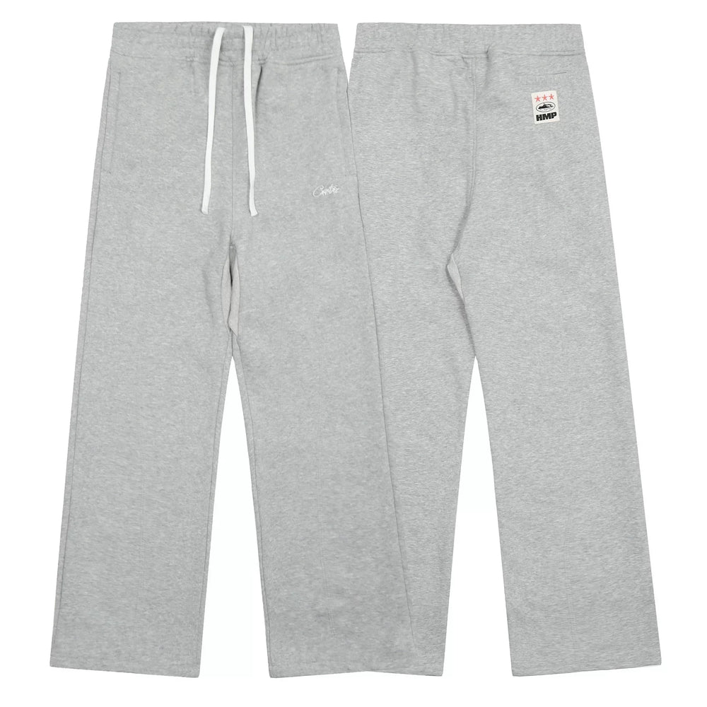 Light Gray Minimalist Straight-Leg Sweatpants | Casual Streetwear Pants with Logo Detail