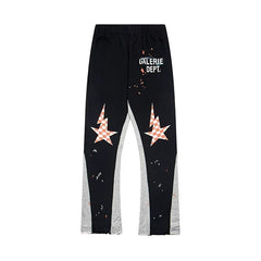 Gallery Dept. "GALERIE DEPT." Checkered Star Graphic Paint Splatter Contrast Panel Sweatpants - Black & Grey