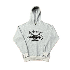 Grey Vintage Star Graphic Hoodie – Oversized Streetwear Pullover Sweatshirt