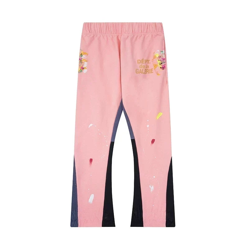 Gallery Dept. "DEPT. de la GALERIE" Paint Splatter Contrast Panel Sweatpants - Pink