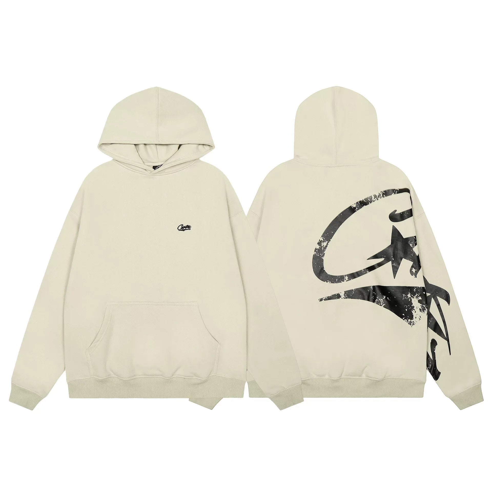 Cream Graphic Zip-Up Hoodie | Minimalist Streetwear Hoodie with Abstract Back Print