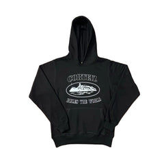 Black Vintage Graphic Hoodie – Oversized Streetwear Pullover Sweatshirt