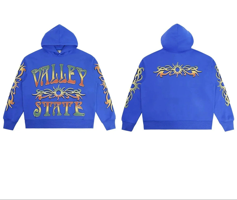Valleydream Blue Valley State Tribal Print Hooded Sweatshirt