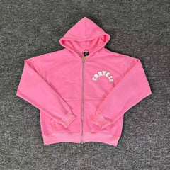 Pink Zip-Up Hoodie | Trendy Streetwear Hoodie with Logo Detail