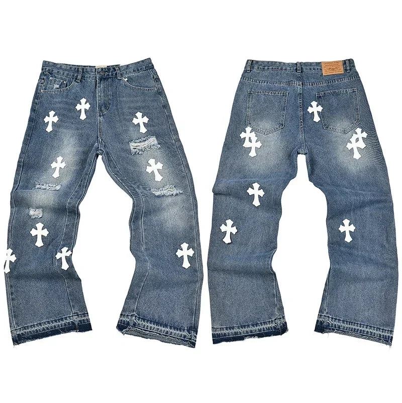 Gallery Dept. Paint Splatter & Patchwork Distressed Charcoal Denim Jeans