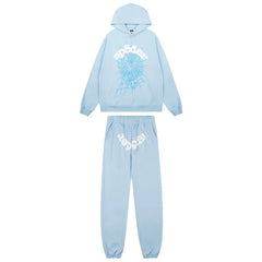 Sp5der Graphic Splash Hoodie & Sweatpants Set - Light Blue