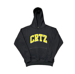 Corteiz “CRTZ” Black Hoodie — Bold Yellow Lettering on Classic Streetwear Silhouette