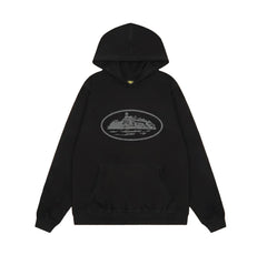 Black Vintage Graphic Hoodie – Minimalist Oversized Streetwear Pullover
