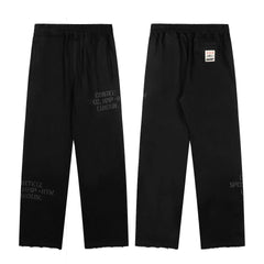 Black Minimalist Graphic Straight-Leg Sweatpants | Urban Streetwear Pants with Text Detail