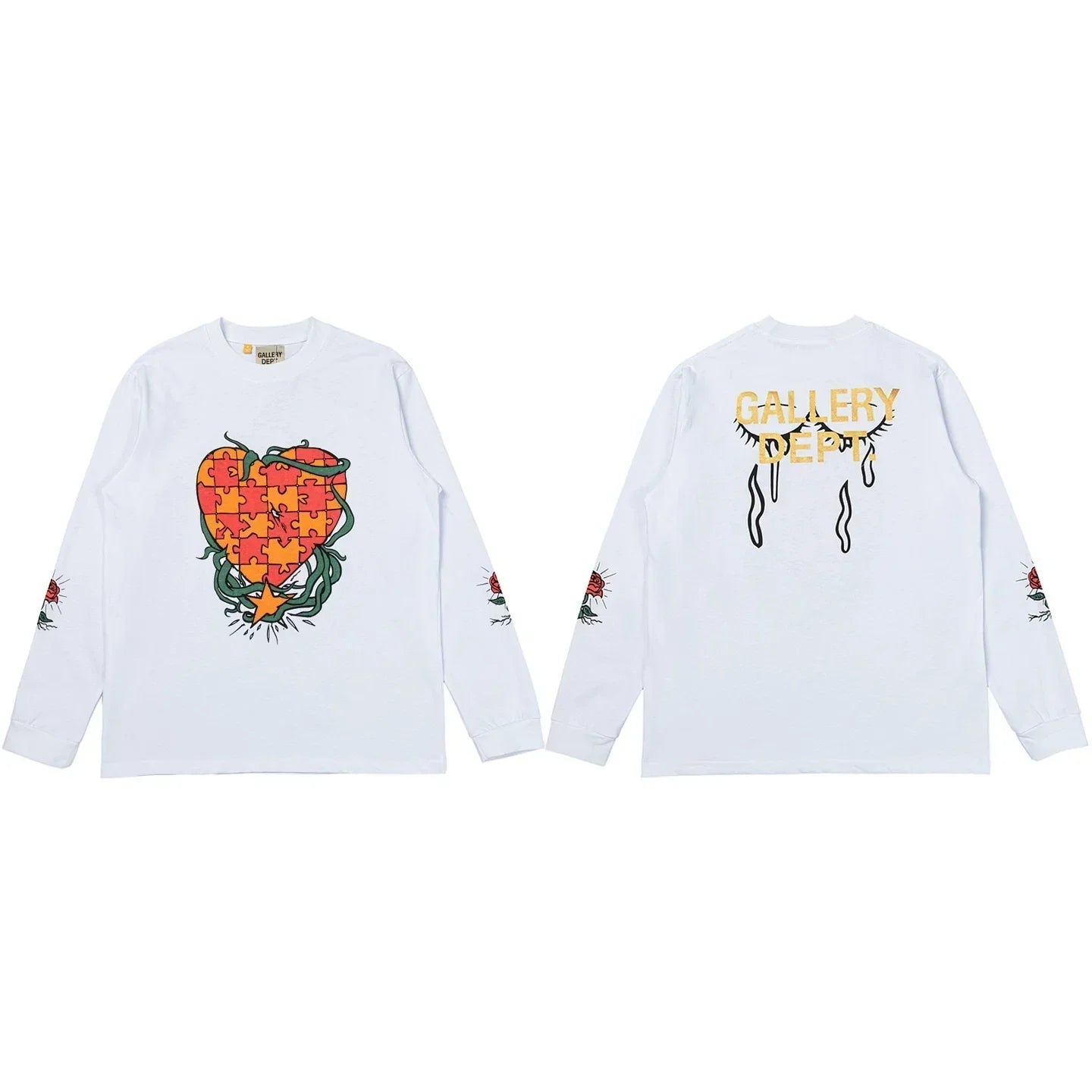 Gallery Dept. Puzzle Heart & Rose Graphic Long Sleeve T-Shirt - White