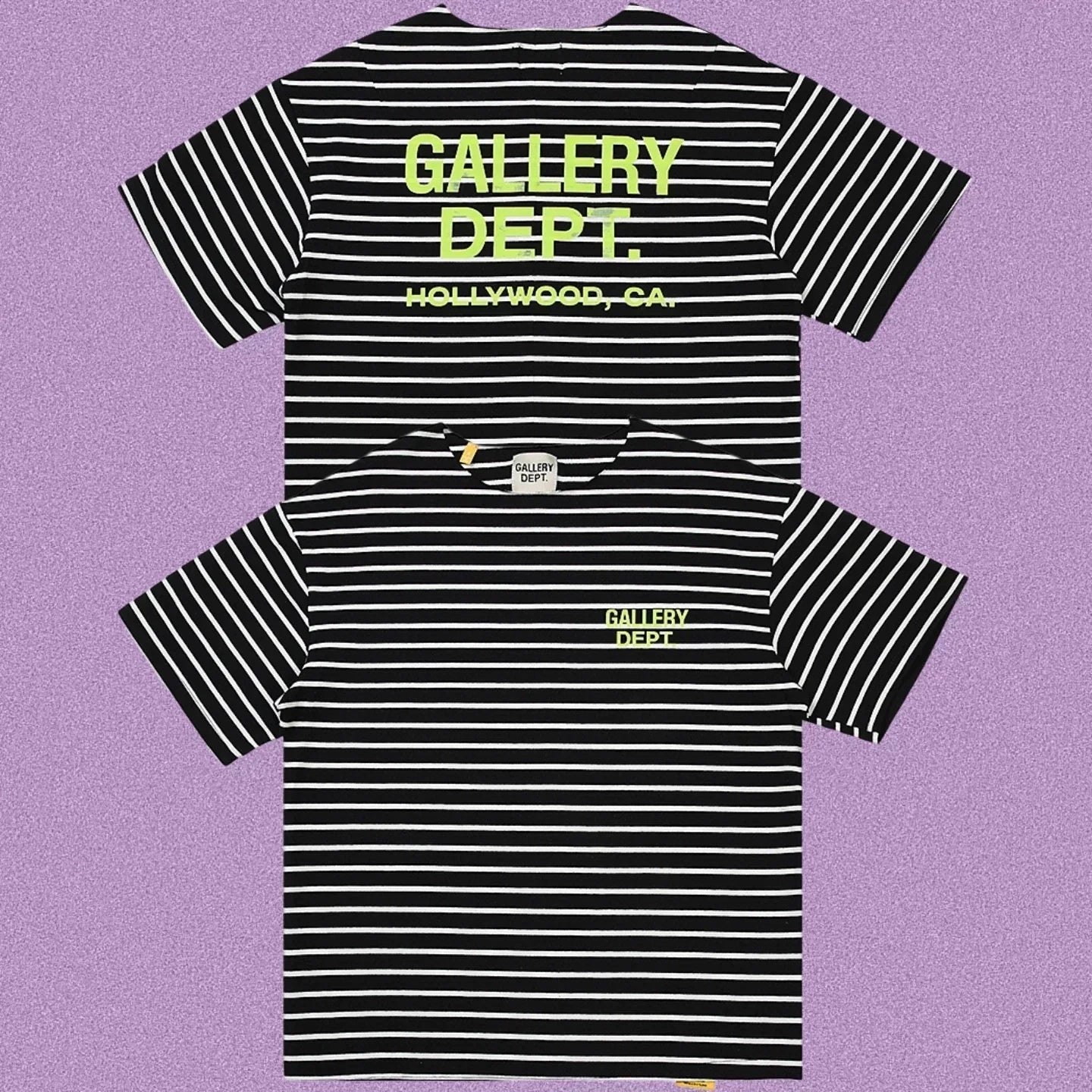 Gallery Dept. Striped Hollywood Logo Short Sleeve T-Shirt - Black/White
