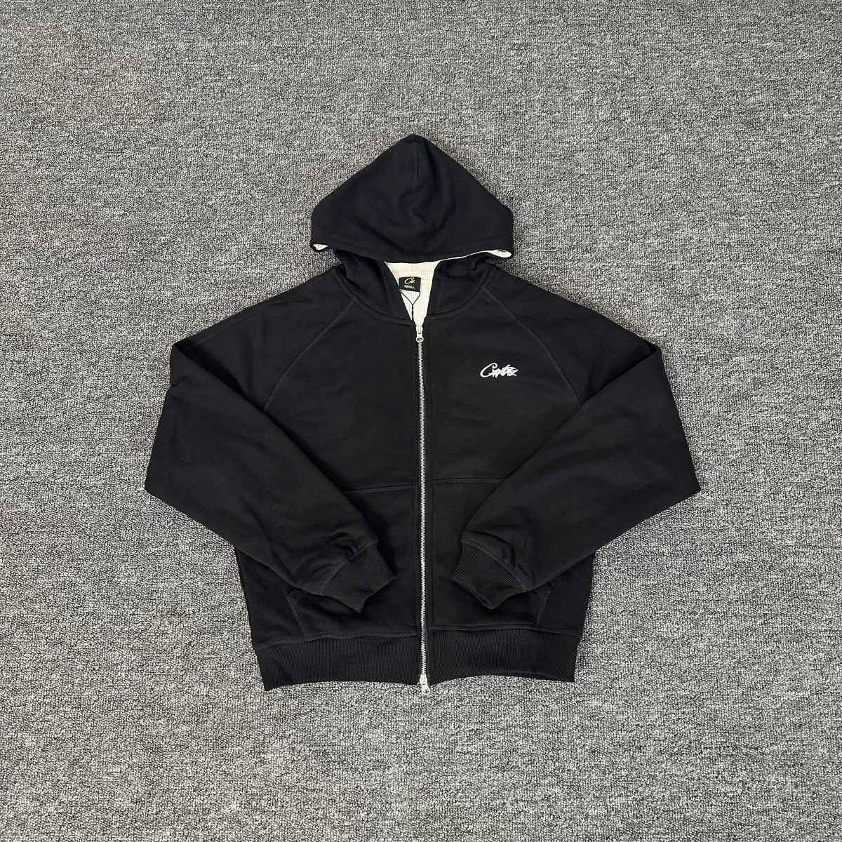 Black Zip-Up Hoodie | Minimalist Streetwear Hoodie with Small Logo Detail