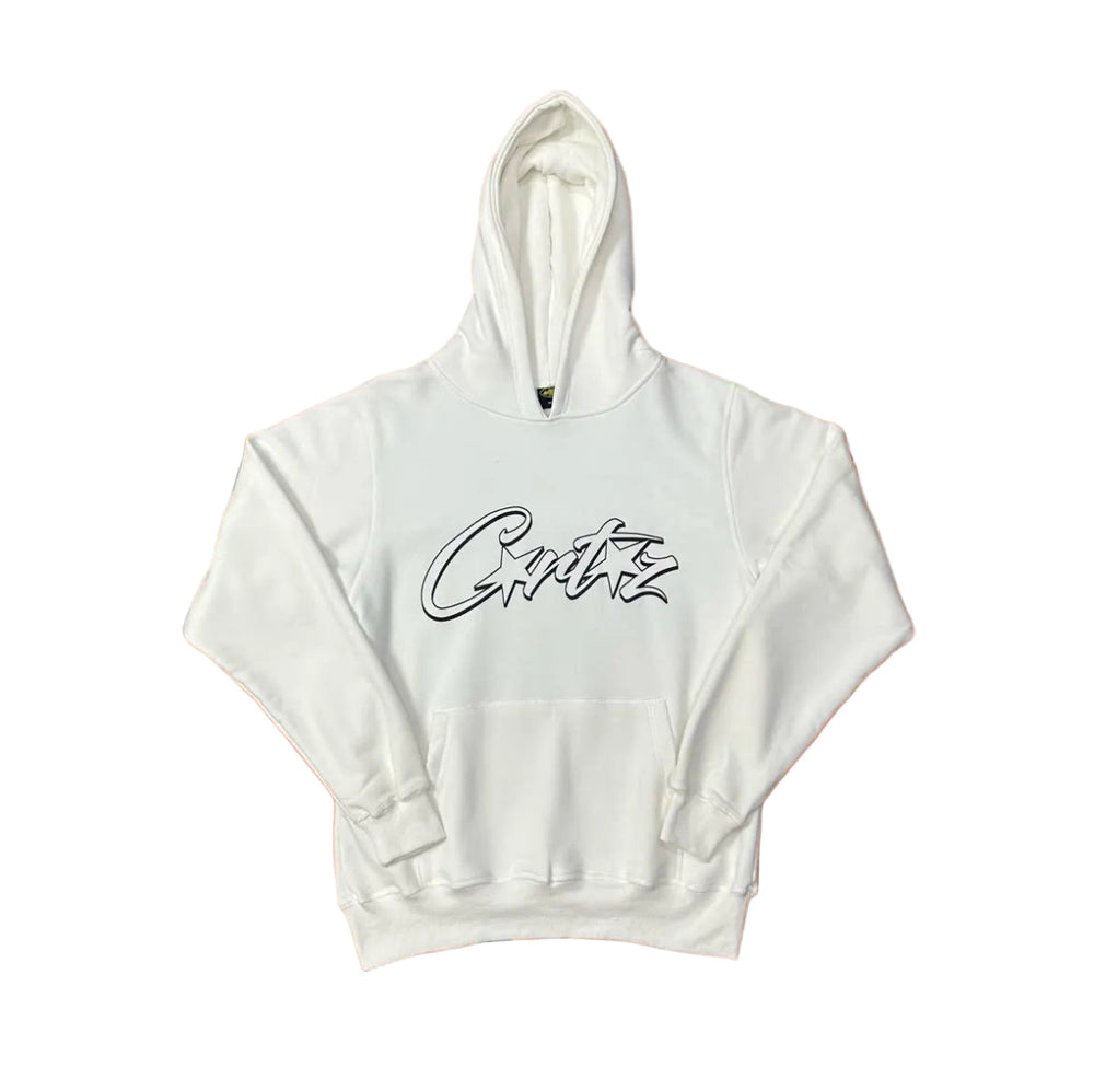 White Script Logo Hoodie – Oversized Streetwear Pullover Sweatshirt