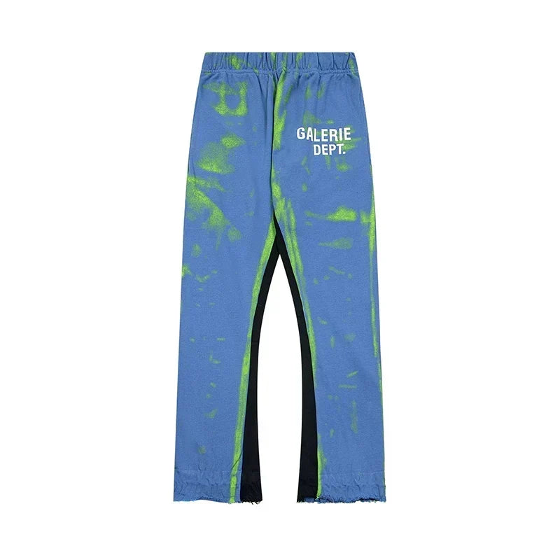 Gallery Dept. "GALERIE DEPT." Lime Green Tie-Dye Wash Contrast Panel Sweatpants - Blue