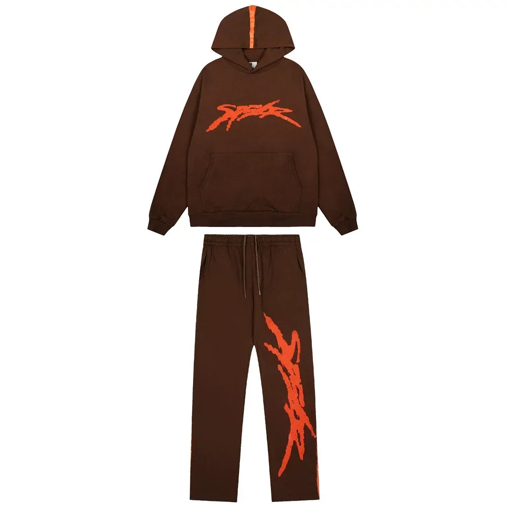 Sp5der High-Contrast Web Tracksuit - Chocolate Brown/Orange
