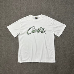 Corteiz Graffiti Script Logo White T-Shirt — Bold Streetwear Tee with Signature Handstyle Print