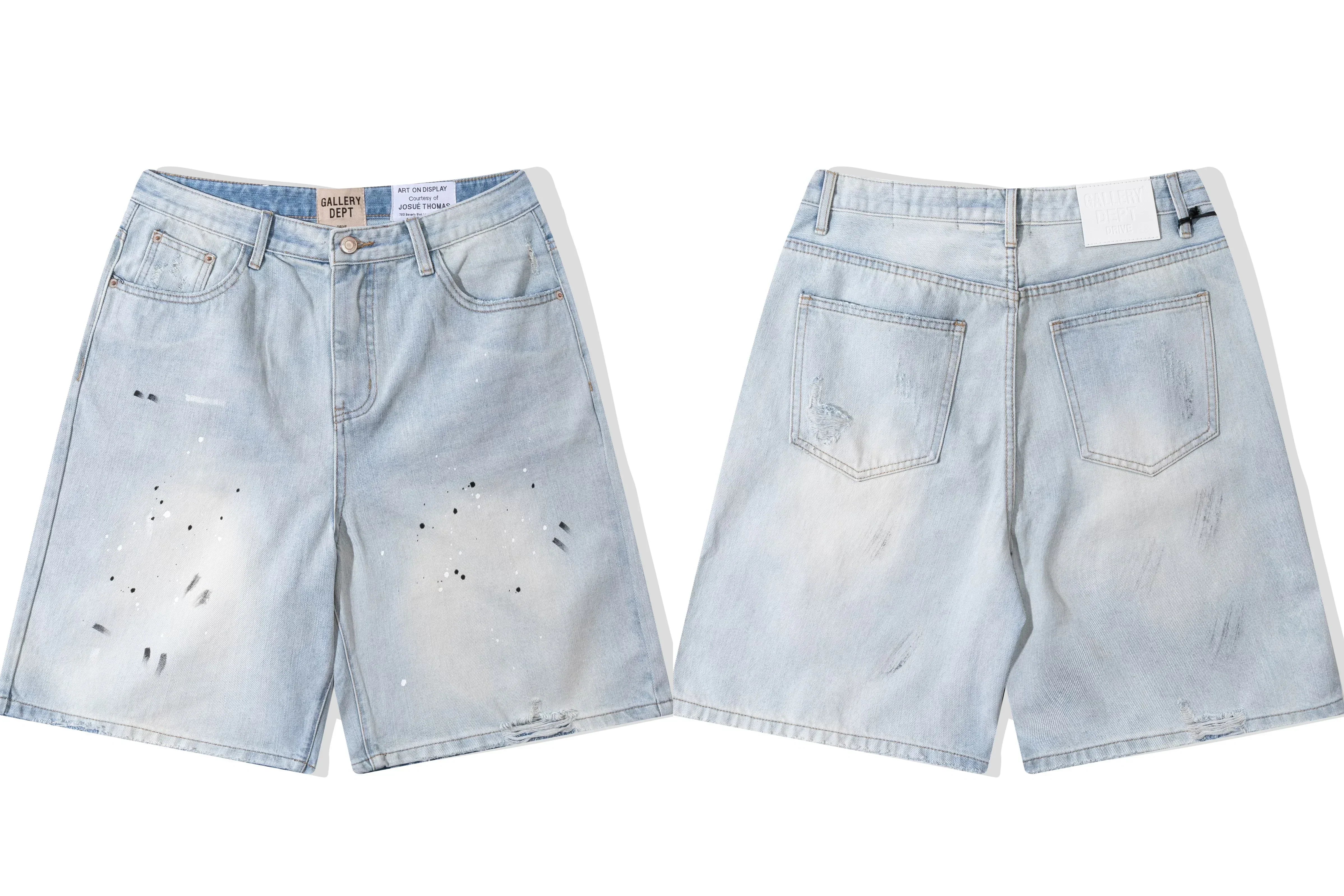 Gallery Dept. Paint Splatter Denim Shorts - Light Blue