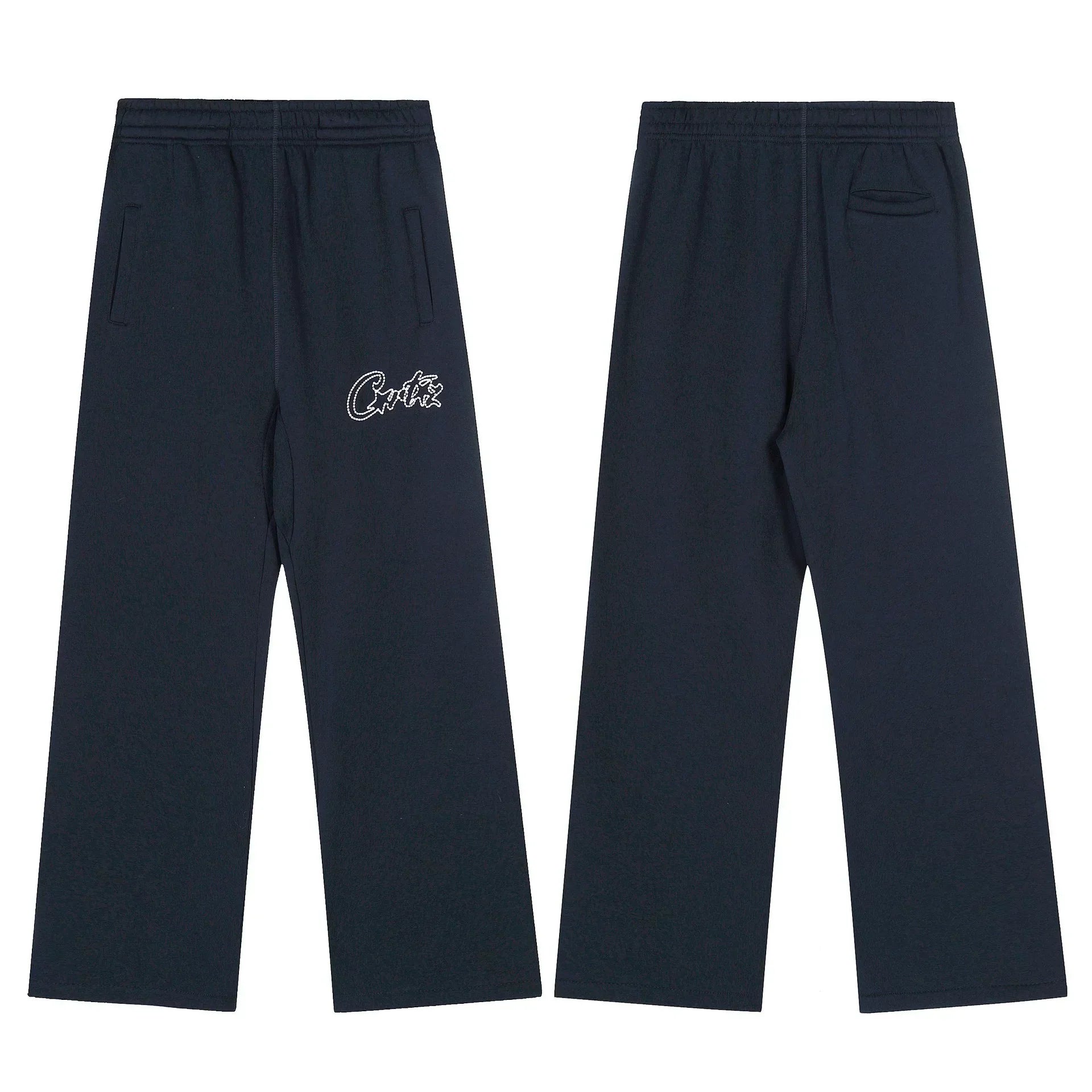 Navy Blue Minimalist Straight-Leg Sweatpants | Premium Streetwear Pants with Logo Detail