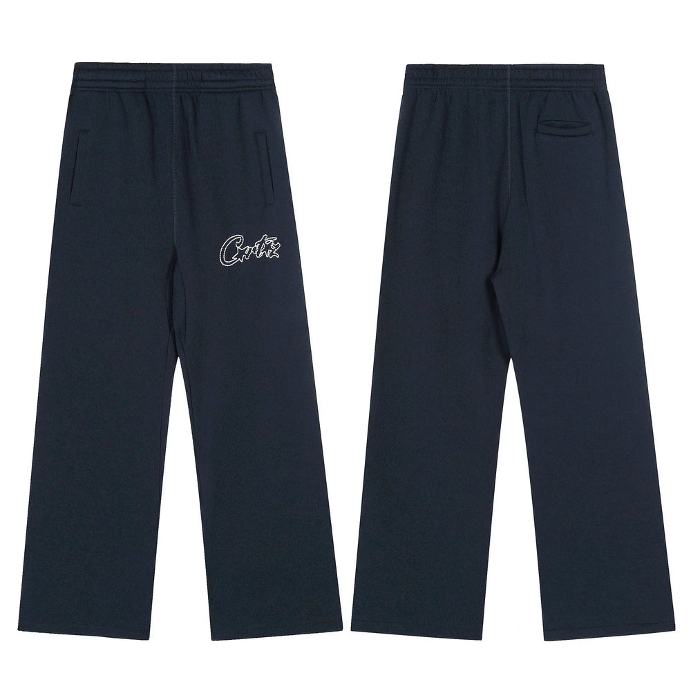Navy Blue Minimalist Straight-Leg Sweatpants | Premium Streetwear Pants with Logo Detail