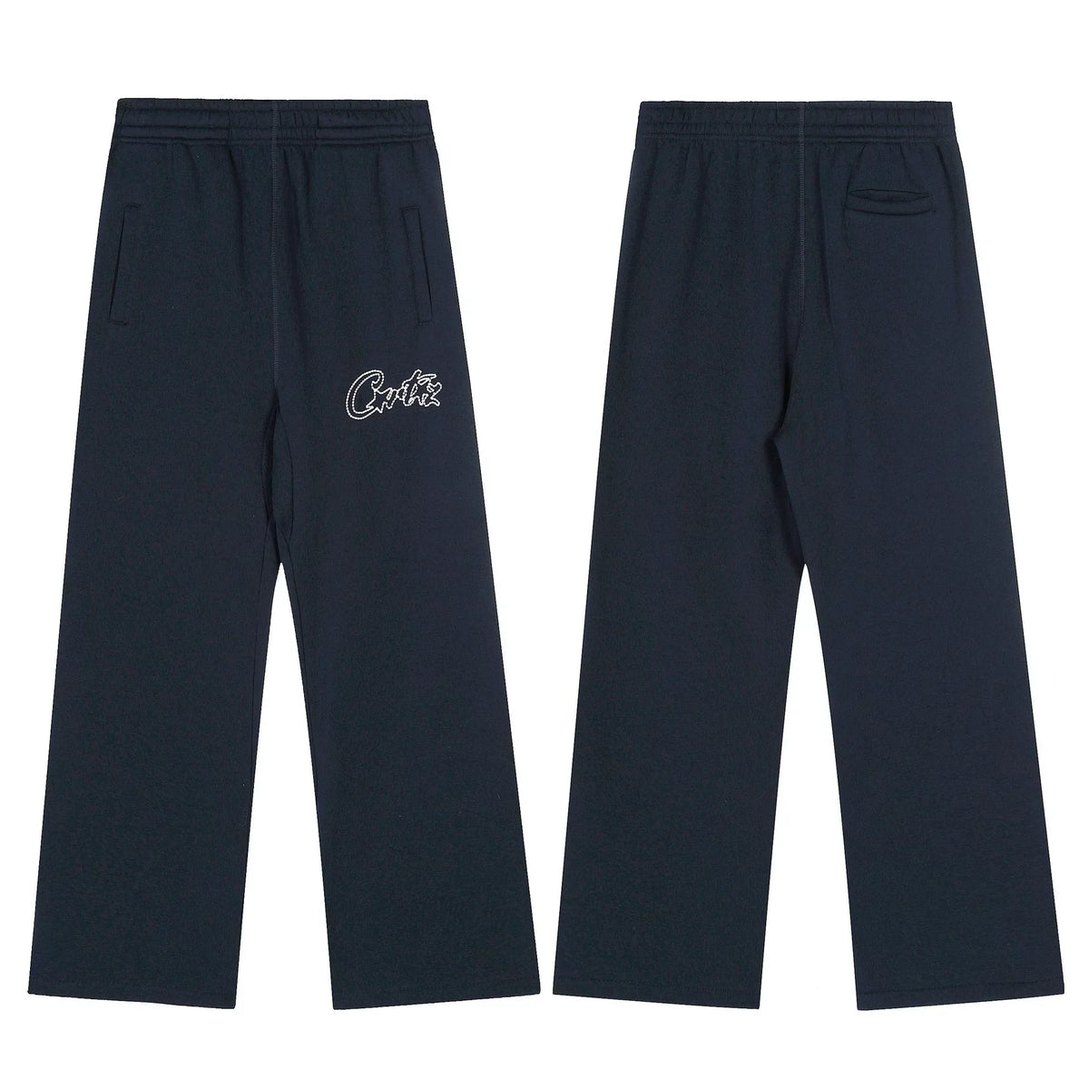 Navy Blue Minimalist Straight-Leg Sweatpants | Premium Streetwear Pants with Logo Detail