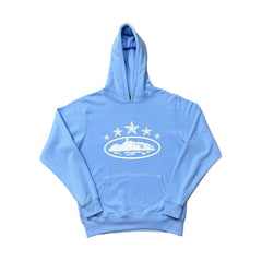 Sky Blue Vintage Star Graphic Hoodie – Oversized Streetwear Pullover Sweatshirt