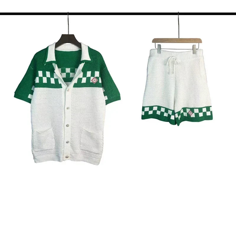 Casablanca Green Checkerboard Knit Set - White / Green