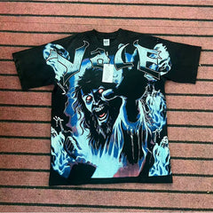 Valleydream Black Lion Flame Vintage Graphic Short Sleeve T-Shirt