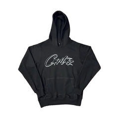 Black Script Logo Hoodie – Oversized Streetwear Pullover Sweatshirt