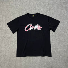 Corteiz Graffiti Script Logo Black T-Shirt — Bold Streetwear Tee with Signature Handstyle Print