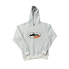 Grey Vintage Oval Graphic Hoodie – Oversized Streetwear Pullover Sweatshirt