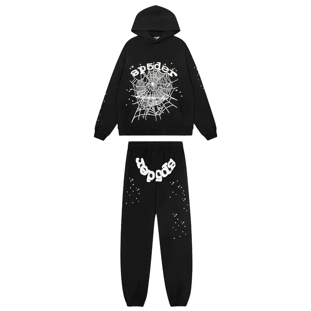 Sp5der Splash Web & Text Tracksuit - Black