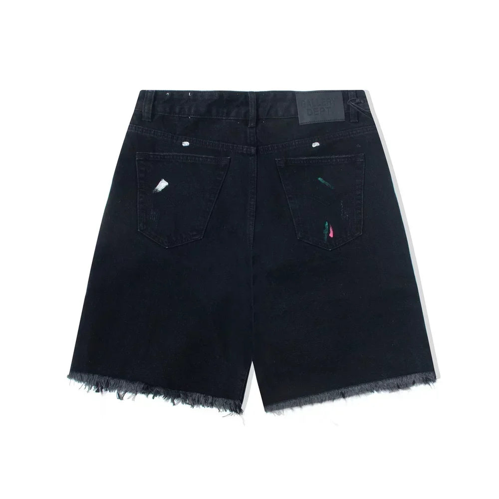 Gallery Dept. Distressed Paint Splatter Black Denim Shorts