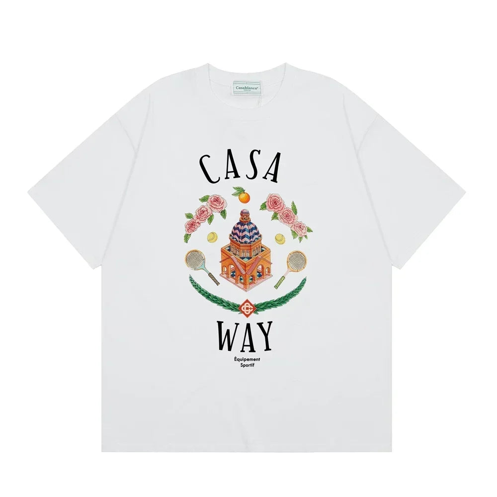 Casablanca "Casa Way" Architectural & Floral T-Shirt - White