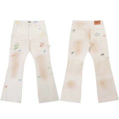 Gallery Dept. Pleated Multi-Color Paint Splatter Off-White Cargo Pants