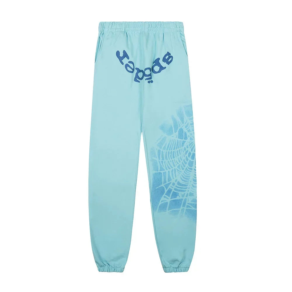 Sp5der Light Blue Sweatpants with Arched Back Logo and Front Web Detail