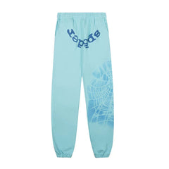 Sp5der Light Blue Sweatpants with Arched Back Logo and Front Web Detail
