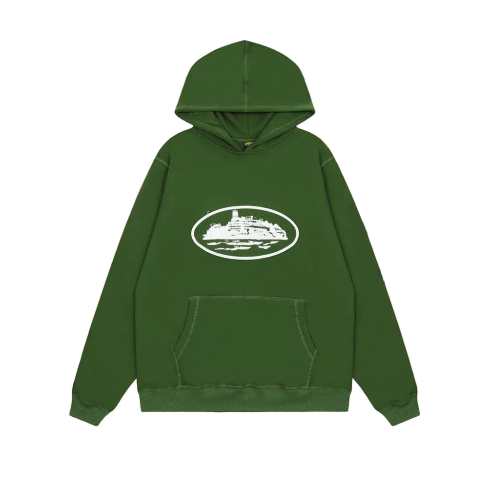 Forest Green Vintage Graphic Hoodie – Oversized Streetwear Pullover