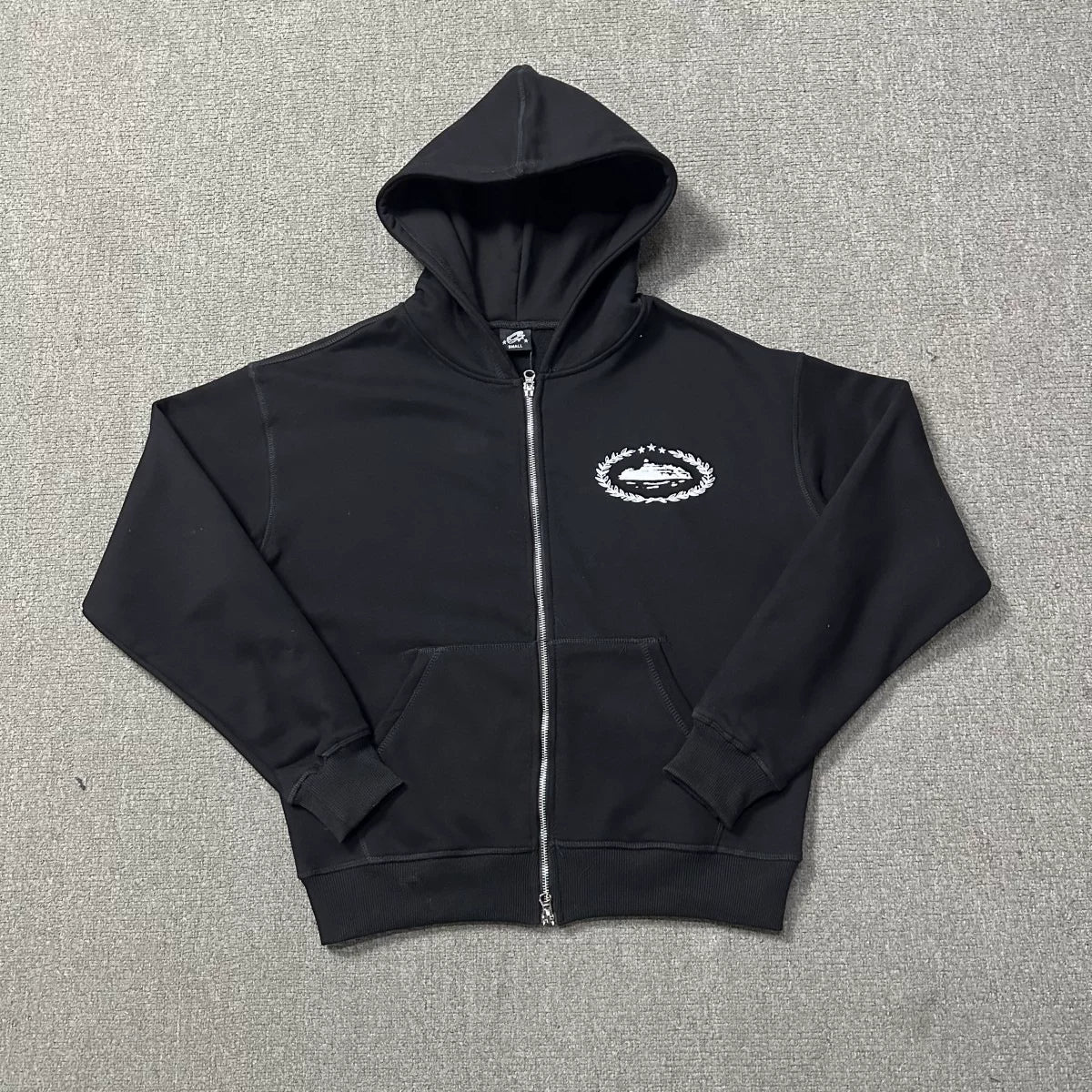 Black Zip-Up Hoodie | Minimalist Streetwear Hoodie with Embroidered Logo Detail